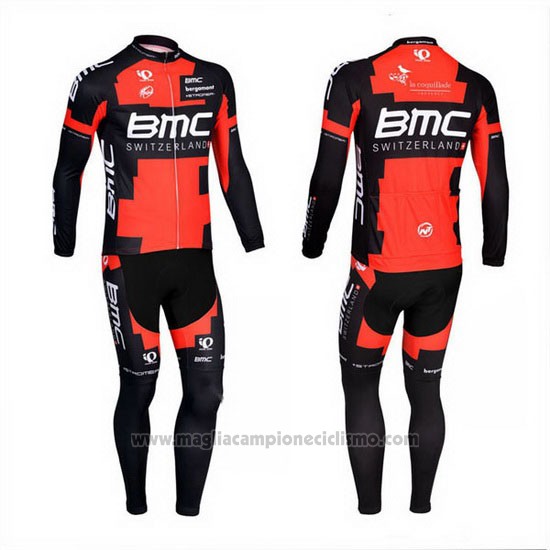 2013 Abbigliamento Ciclismo BMC Nero e Rosso Manica Lunga e Salopette